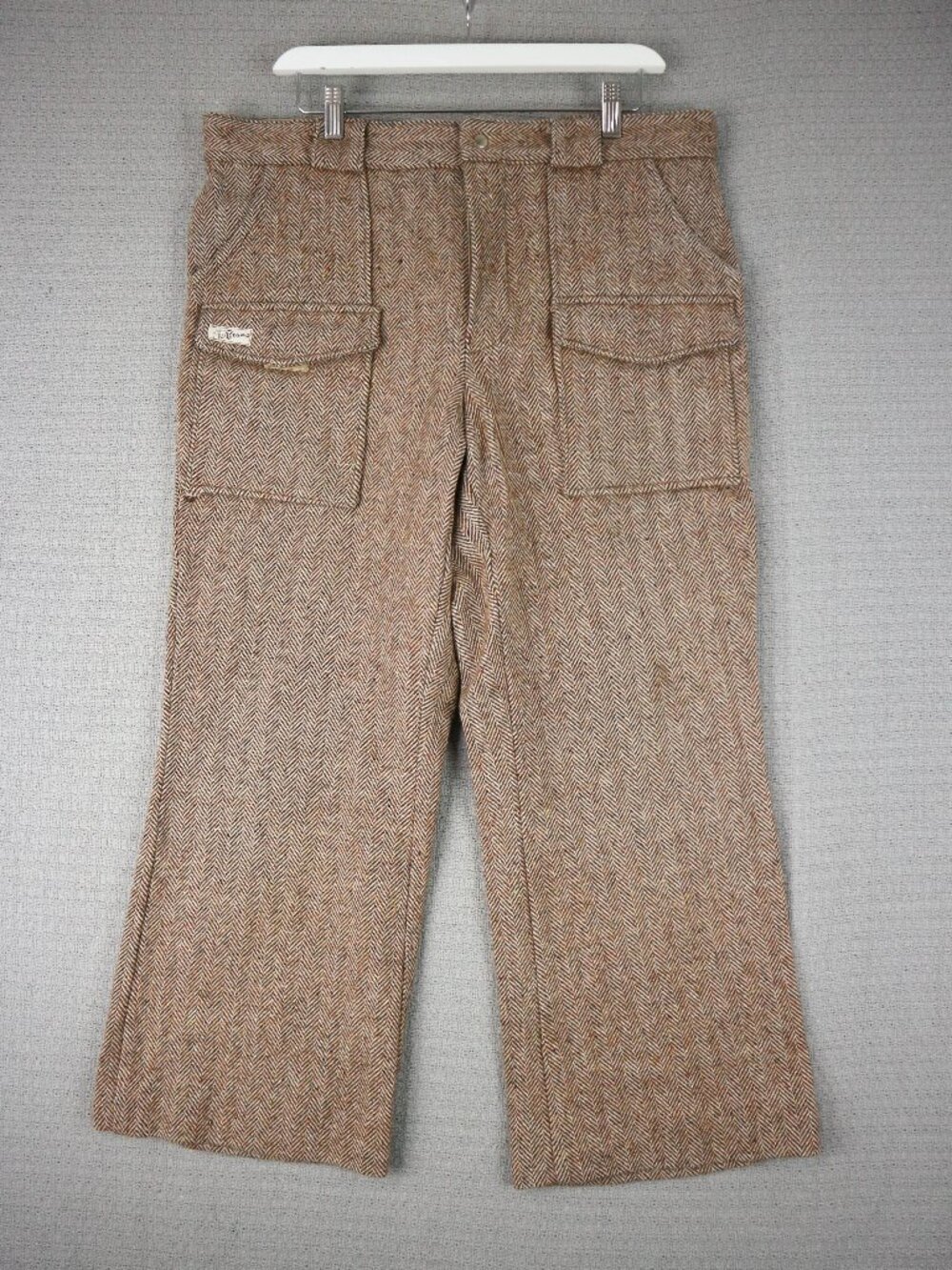 Vintage 1980s Bruno Herringbone Wool Tweed mens 36 Boot Cut Cropped Mens 36